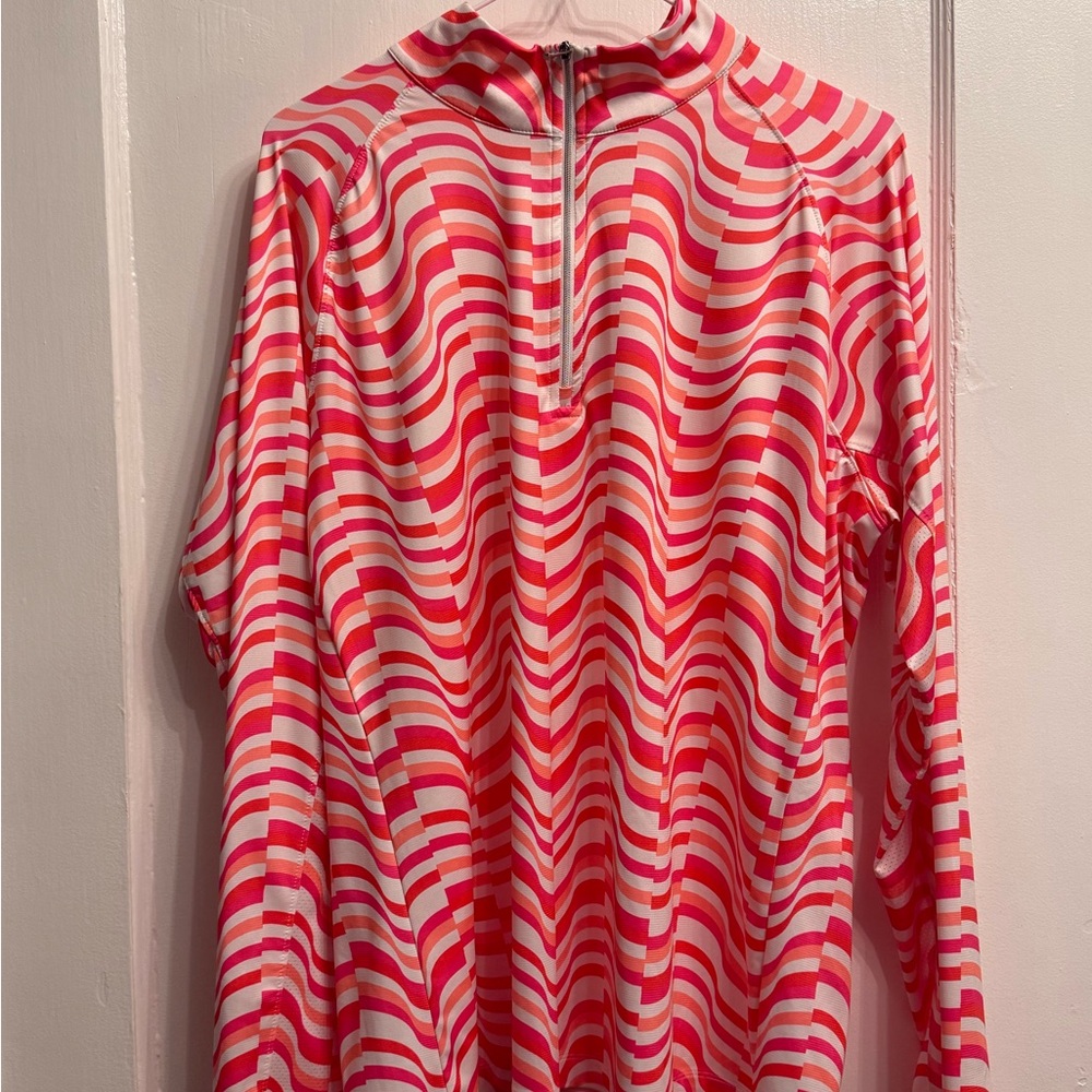 Lady Hagan Pink, Orange, and White Striped Women’s Quarter Zip